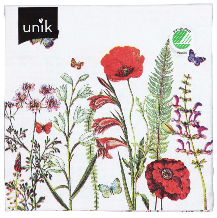 Serviett Blomst Sommerfugl 20stk Unik