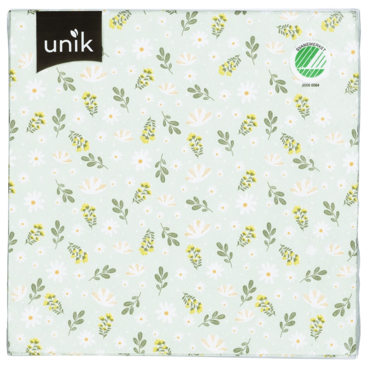 Serviett Grønn Småblomster 20stk Unik