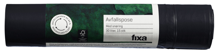 Avfallsposer m/Snørelukking 30l 15stk Fixa