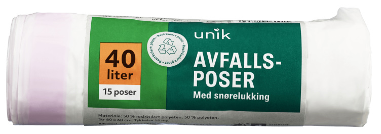 Avfallsposer Drawstring 40l15stk Unik