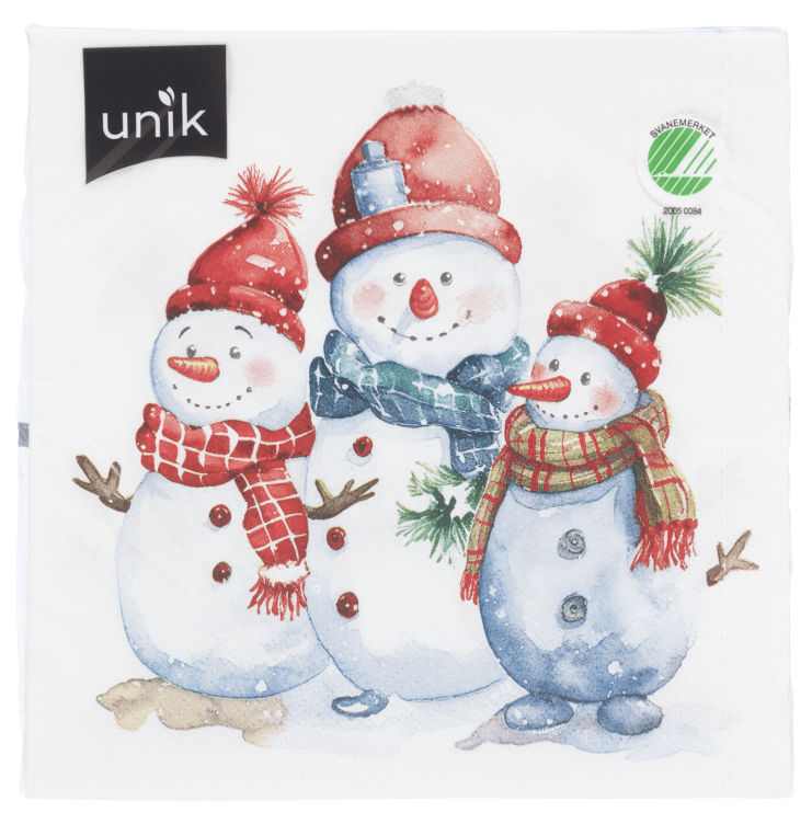 Serviett Jul Snømenn 20stk Unik Unik
