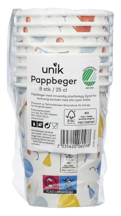 Pappbeger Party 25cl 8stk Unik