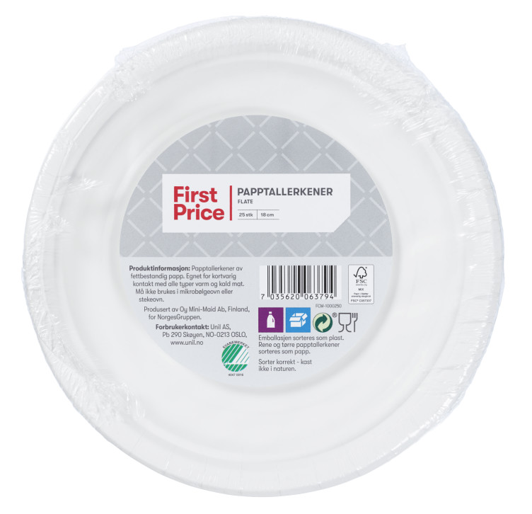 Papptallerken 18cm 25stk First Price