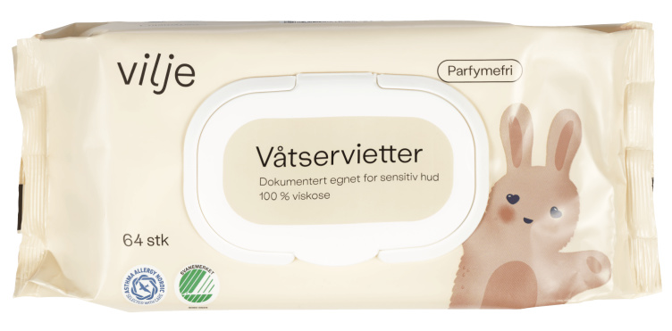Våtservietter Plastfri 64stk Vilje