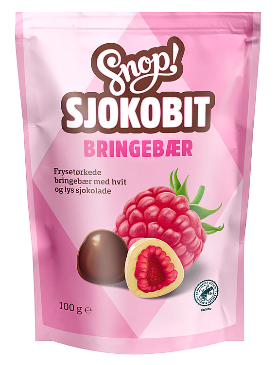 Sjokobit m/Bringebær 100g Snop