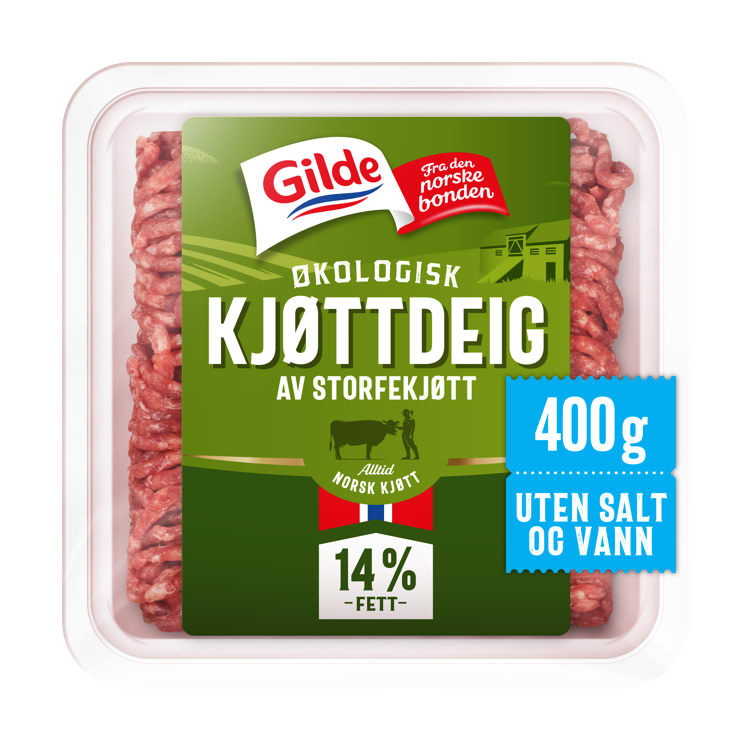 Kjøttdeig Storfe Økol.14% u/Salt&Vann 400g Gilde