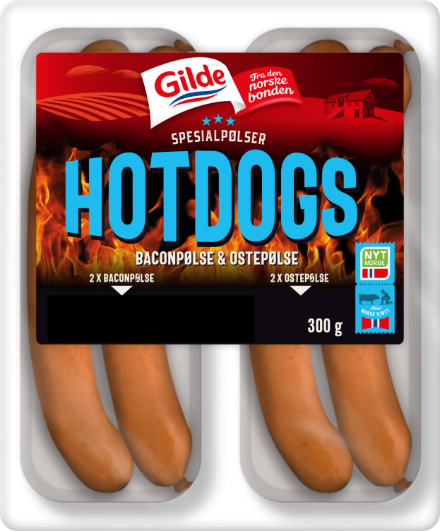 Bilde av Hot Dogs Bacon&Ostepølse 300g Gilde