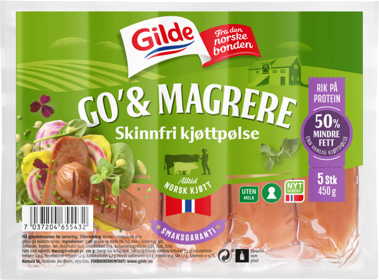 Gilde Go og Mager Kjøttpølse uten Skinn 450g