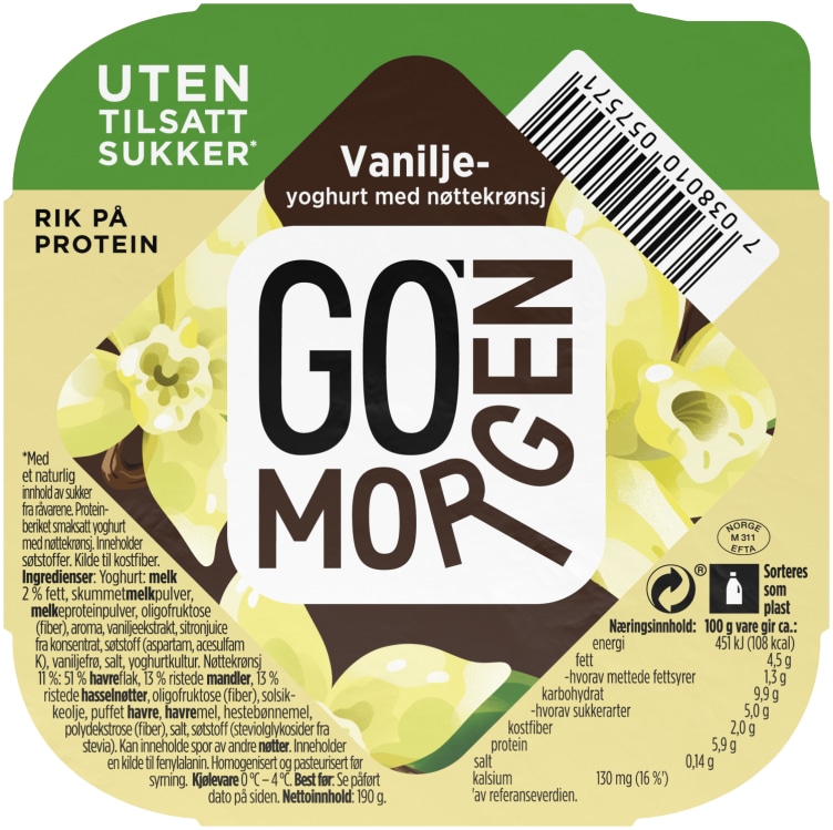 Go Morgen Yoghurt Vanilje uten 190g Tine
