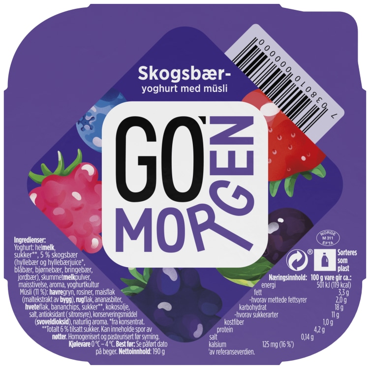 Go Morgen Yoghurt Skogsbær/Musli 190g Tine