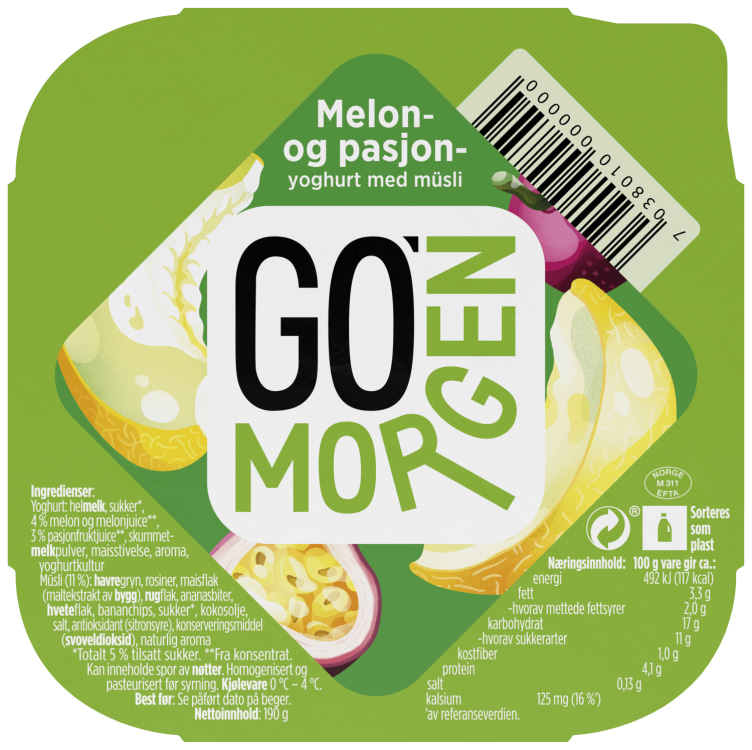 Bilde av Go Morgen Yoghurt Melon/Pasjon 190g Tine