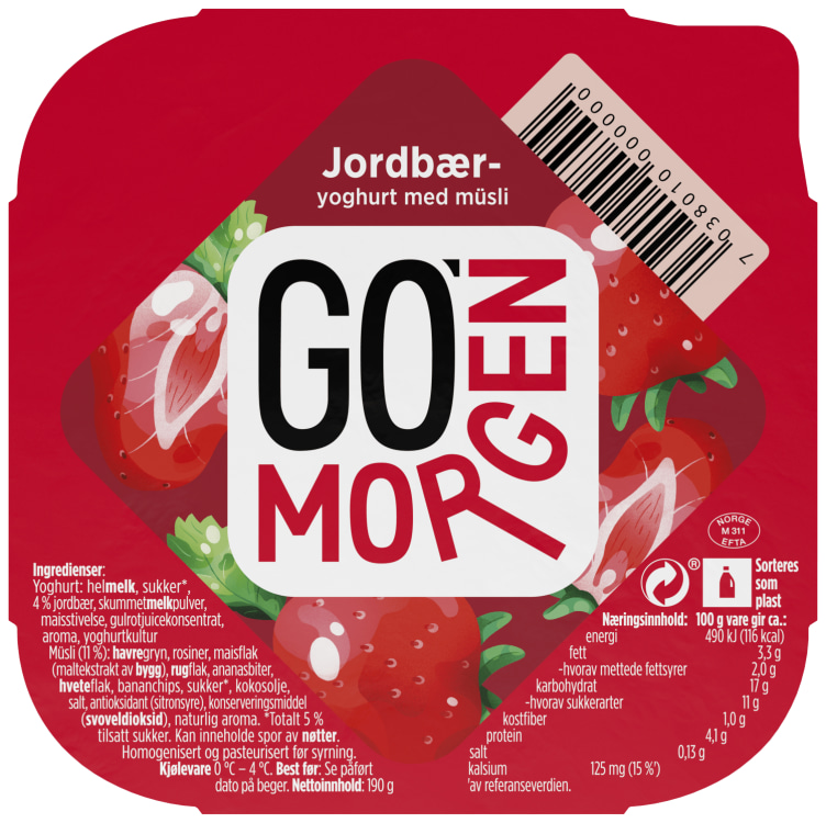 Go Morgen Yoghurt Jordbær 190g Tine