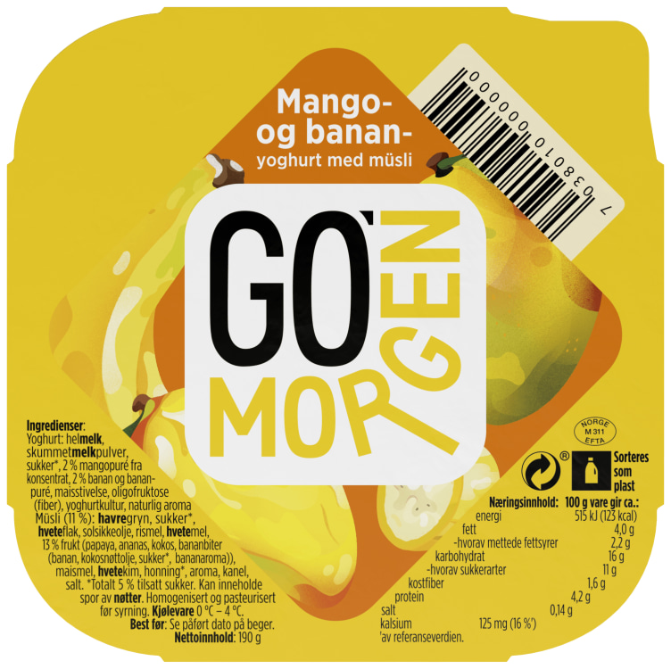 Go Morgen Yoghurt Banan/Mango 190g Tine