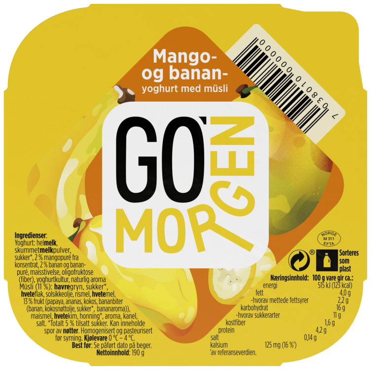 Bilde av Go Morgen Yoghurt Banan/Mango 190g Tine