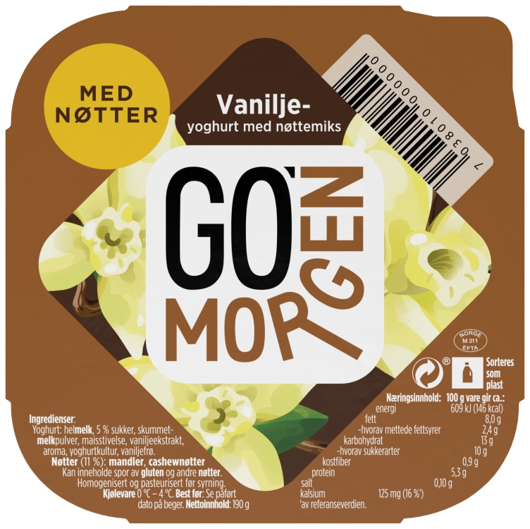Go Morgen Yoghurt Vanilje/Nøtter 190g Tine