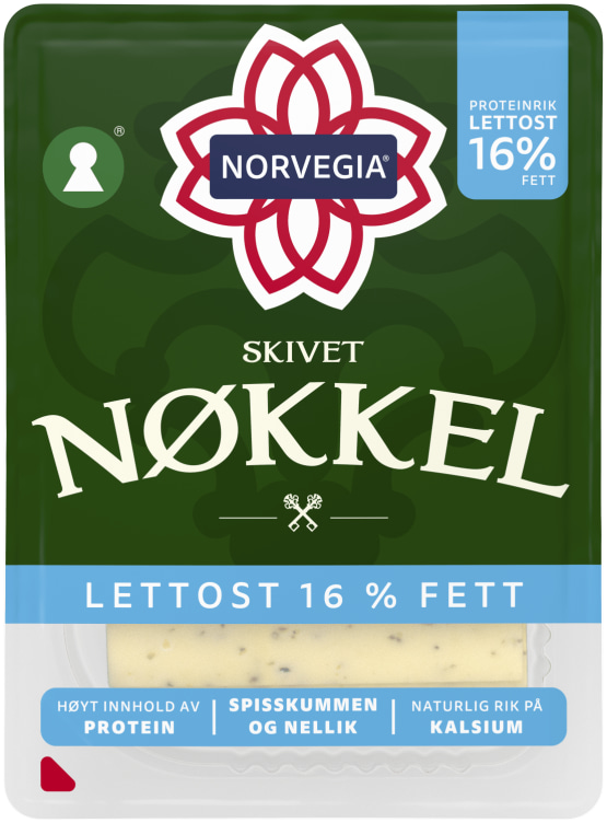 Norvegia Nøkkelost Lett 16% skivet 150g