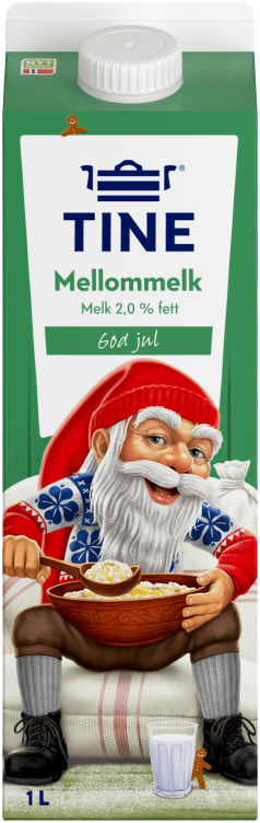 Mellommelk Melk 2% Fett 1l Tine