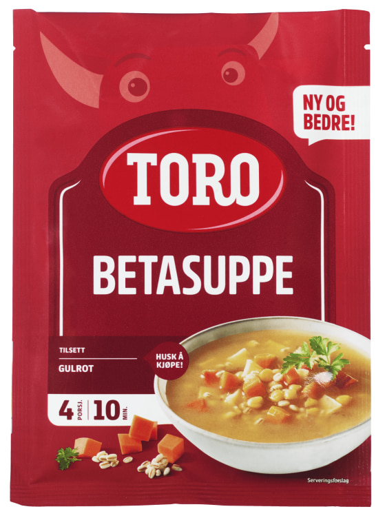 Betasuppe Betasuppe er en klassisker som inneholder blant annet potet, erter og byggryn. Se tilbredningsmetode på pakken for å løfte suppen til nye høyder!