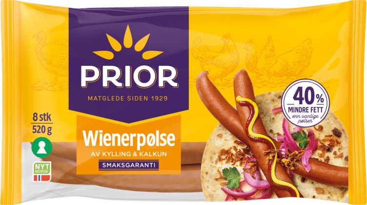 Wienerpølser Kylling/Kalkun 520g Prior