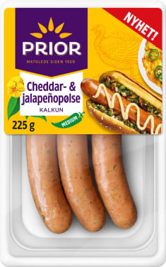 Kalkunpølse Cheddar&Jalapeno 225g Prior