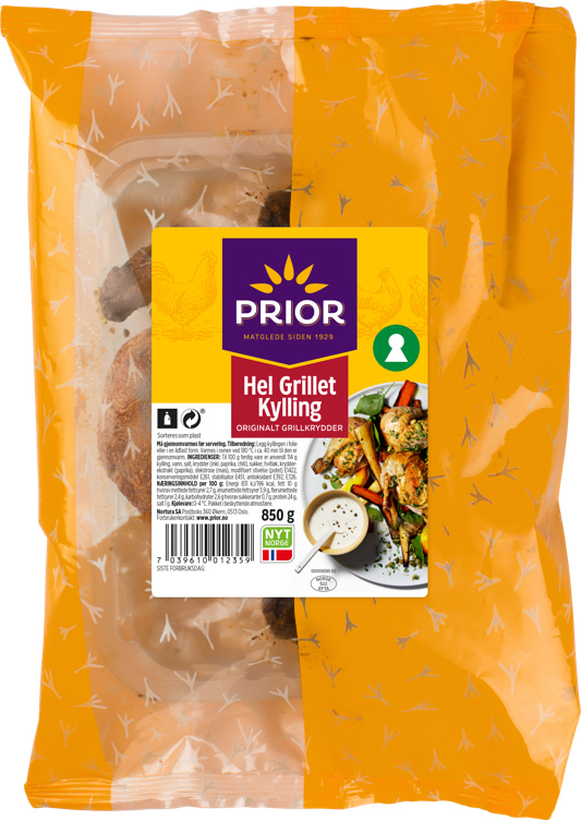 Kylling hel Grillet 850g Prior