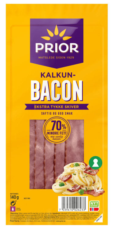 Kalkunbacon skivet 140g Prior