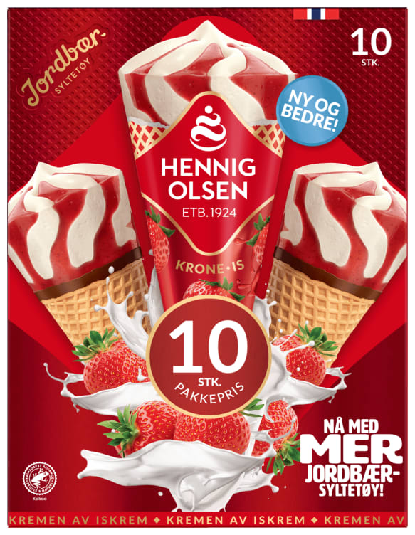 Krone-Is Jordbær 10stk Hennig-Olsen