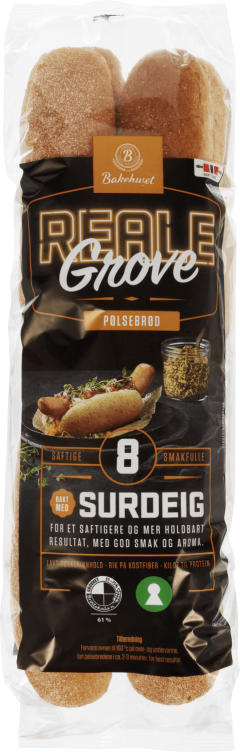 Pølsebrød Grove 8pk 410g Reale