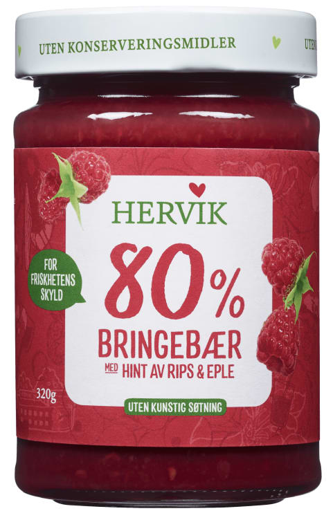 Bringebærsyltetøy 80% Frukt 320g Hervik