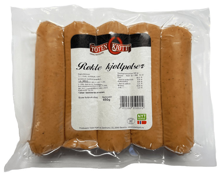 Kjøttpølse Røkt 450g Toten Kjøtt