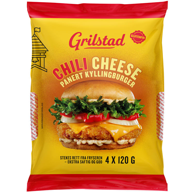 Kyllingburger Chili Cheese Panert 480g Grilstad