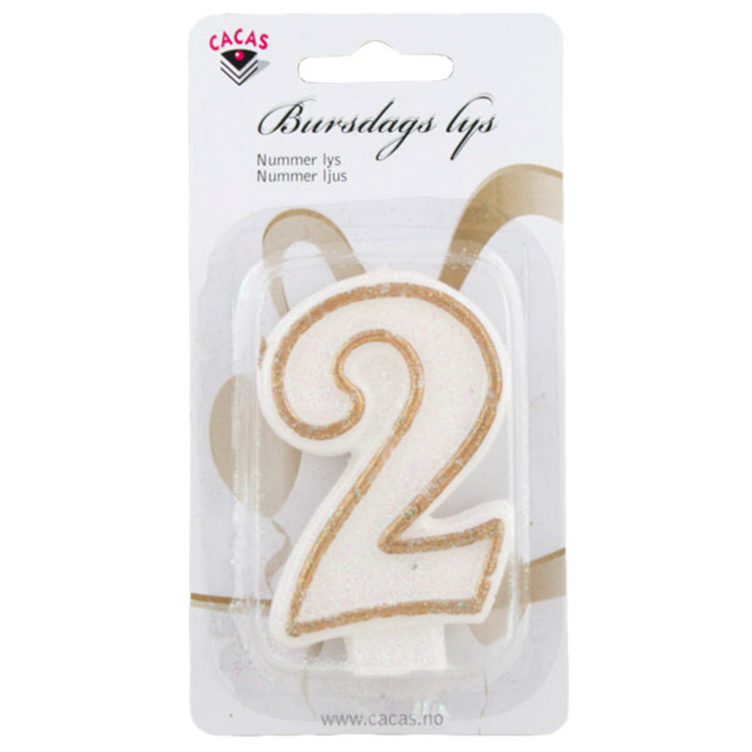 Nummerlys Gull Nr 2 Kakelys 7,5cm Cacas