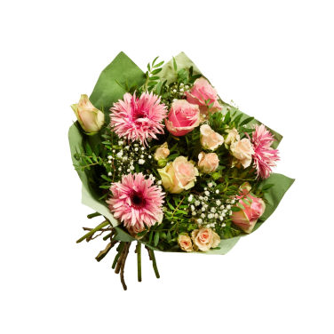 Gavebukett Rosa Håndbundet Rosemiks