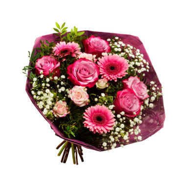Gavebukett Rosa Håndbundet Rosemiks