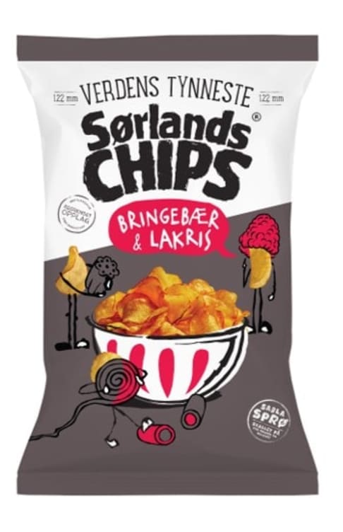 Sørlandschips Bringebær&Lakris 225g