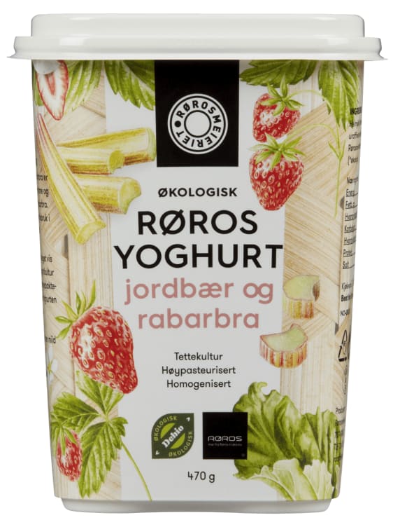 Rørosmeieriet Yoghurt Jordbær/Rabarbra Øko. 470g