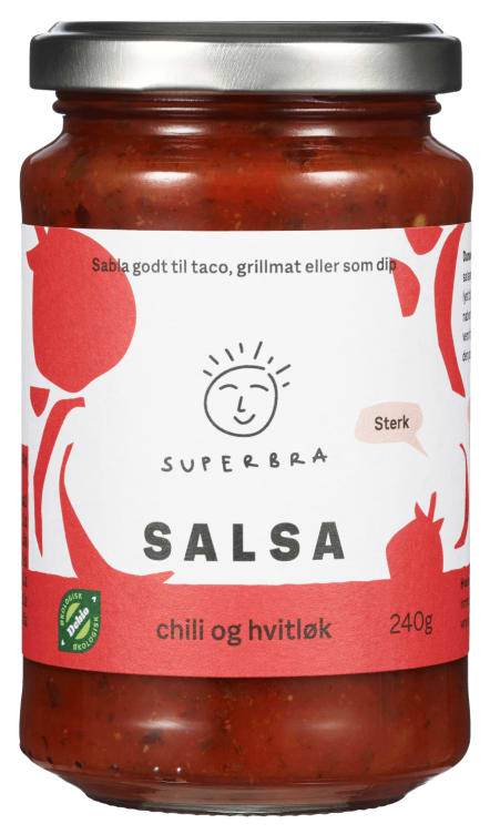 Salsa Sterk Chili&Hvitløk Økol 240g Superbra
