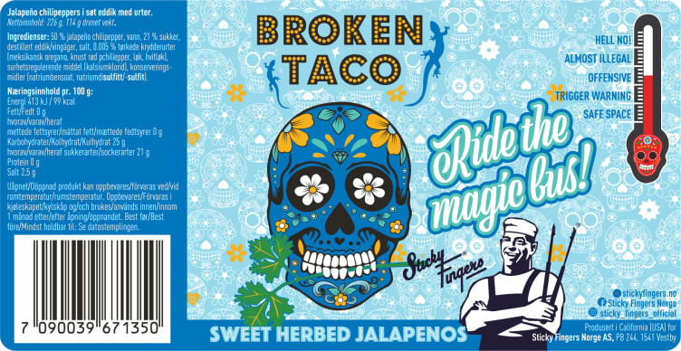 Jalapenos Sweet Herbed 226g Broken Taco
