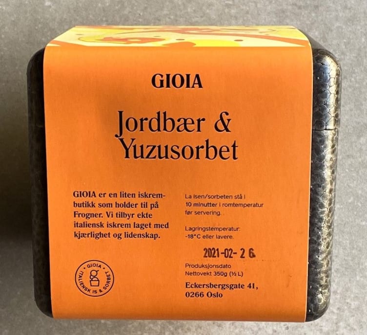 Jordbær&Yuzu Sorbet 0,5l Gioia
