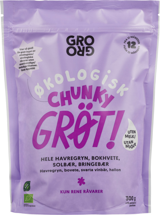 Pulvergrøt Chunky Solbær&Bringebær 300g Grogro