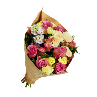 Helgebukett Roser Mattiola Alstromeria Grenroser