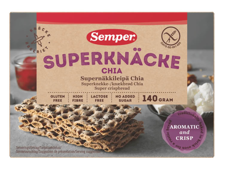 Knekkebrød Chia Gl.Fri 140g Semper