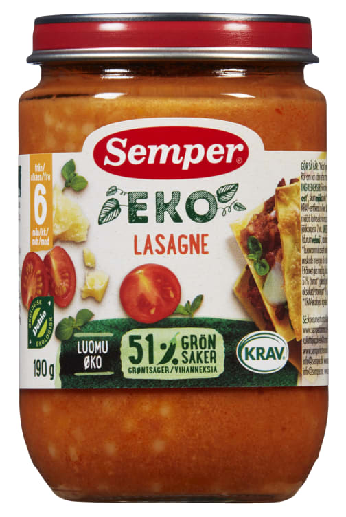 Lasagne Økologisk 6mnd 190g Semper