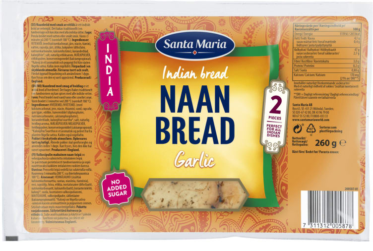 Naan Bread Garlic 260g St.Maria