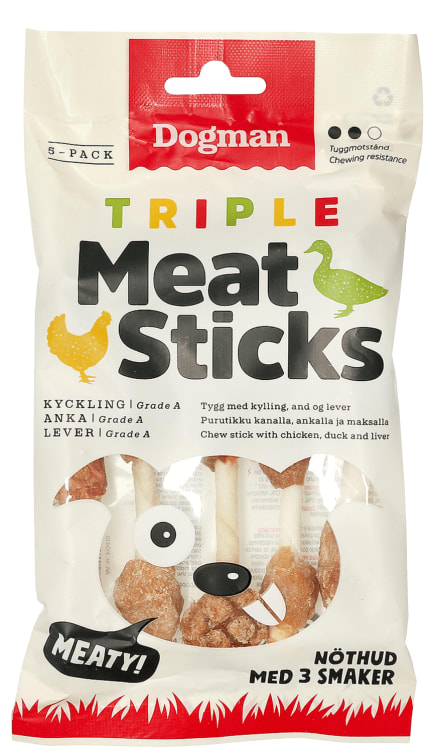 Hundesnacks Tyggepinner Triplemeat 100g