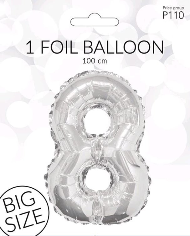 Folieballong 8 Sølv 100cm