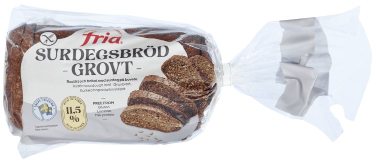 Surdeigsbrød Grovt Skåret glutenfri 500g Fria