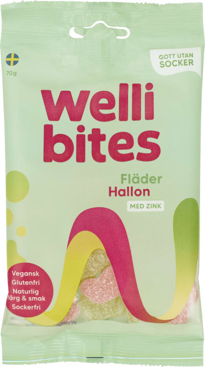 Hylle-&Bringebær Sukkerfri 70g Wellibites