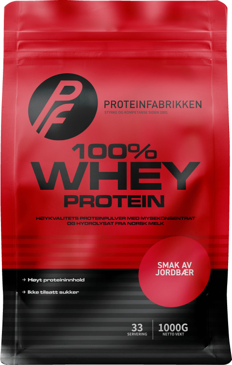 Whey Protein 100% Jordbærsmak 1kg Pf
