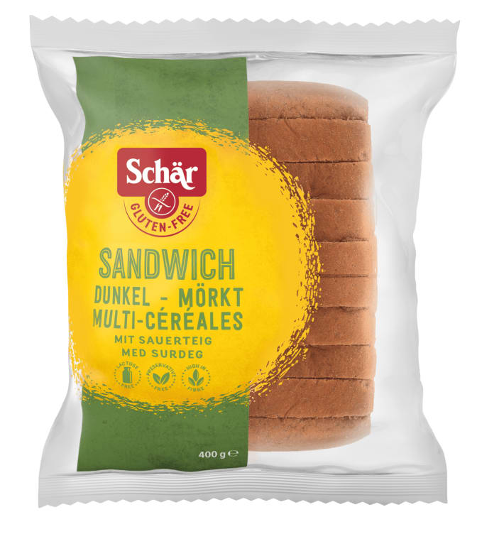 Sandwich Brød Mørkt Skåret Gl.Fri 400g Schar